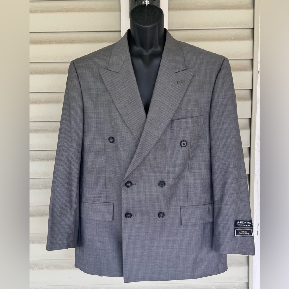 JD Christopher Suit Coat Men 42S Dove Grey w White PinstripesDouble Breasted NWT